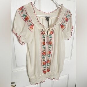 NWT! Isabella Rodriguez Womens Floral Sheer Blouse with Tie Closure Size Small